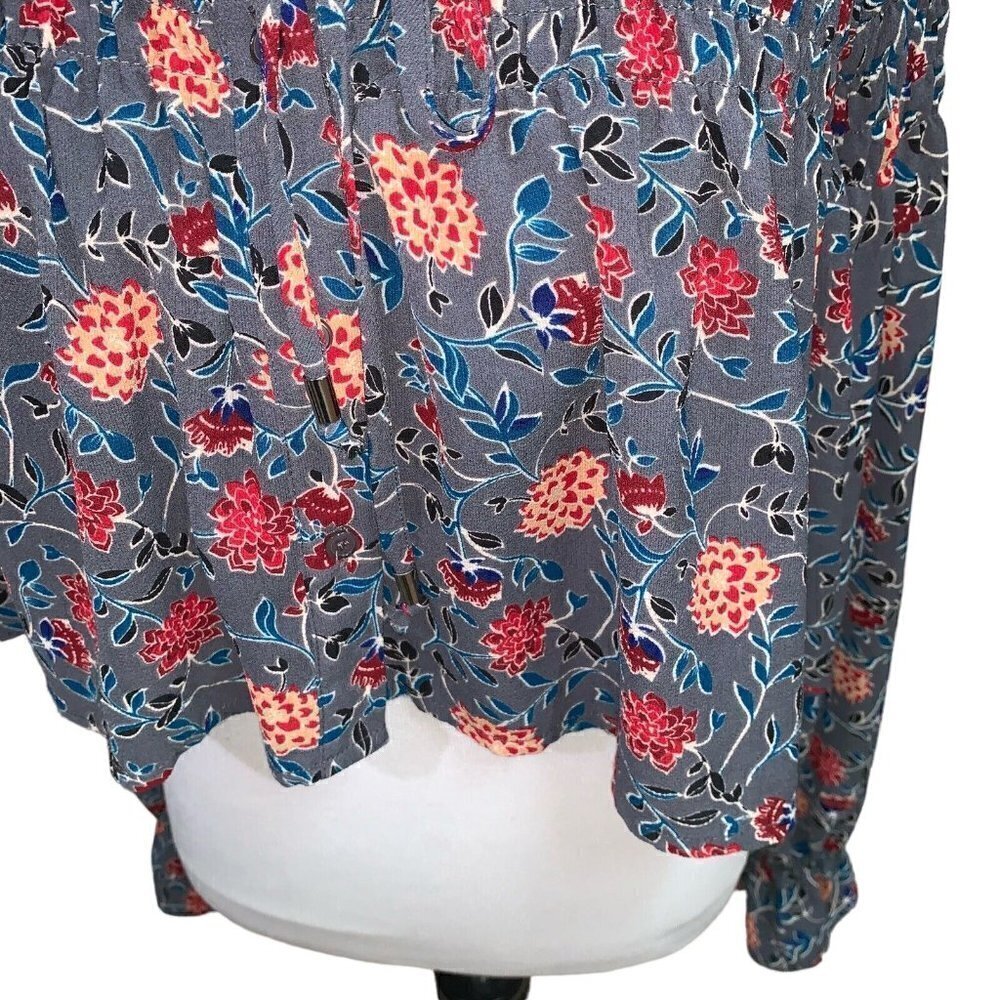 Ghospell Women's S Small Cropped Peasant Top w. Puff Sleeves Floral Smocked - Picture 3 of 9
